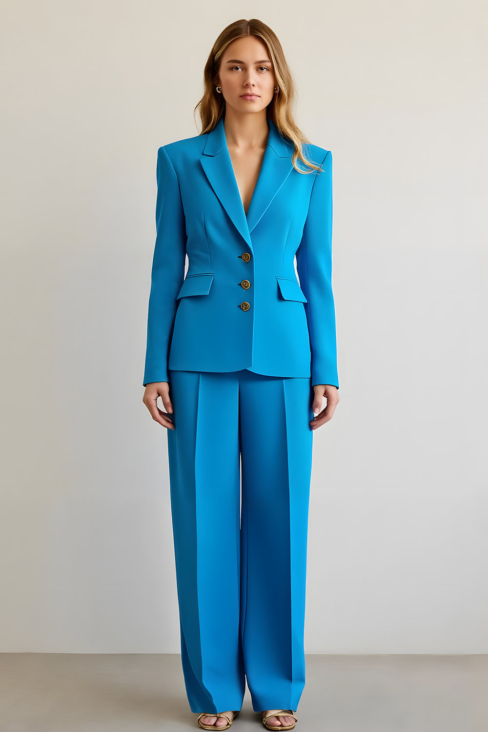 Blue Notched Lapel Single Breasted 2 Piece Women Formal Suits