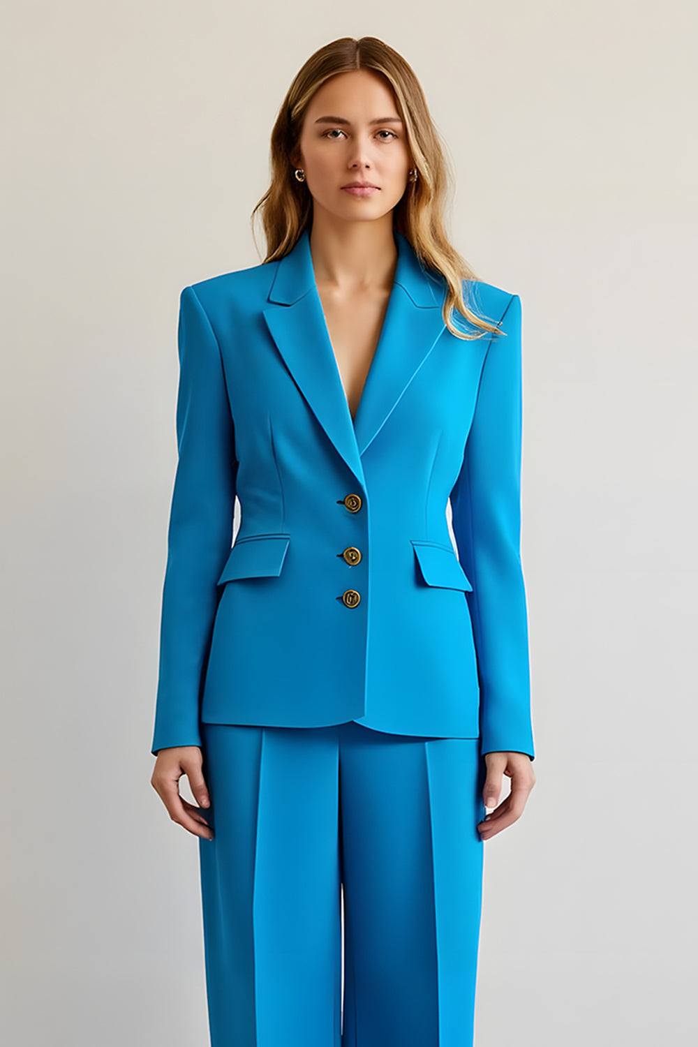 Blue Notched Lapel Single Breasted 2 Piece Women Formal Suits