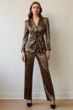 Gold Black Leopard Shawl Lapel 2 Piece Women Formal Suits