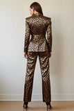 Gold Black Leopard Shawl Lapel 2 Piece Women Formal Suits