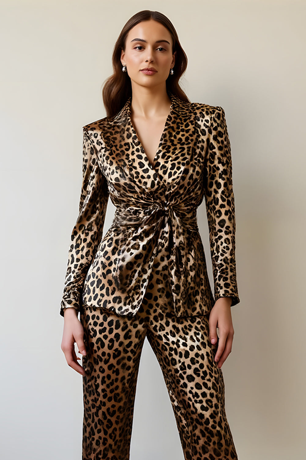 Gold Black Leopard Shawl Lapel 2 Piece Women Formal Suits