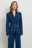 Dark Blue Double Breasted Peak Lapel 2 Piece Women Formal Suits