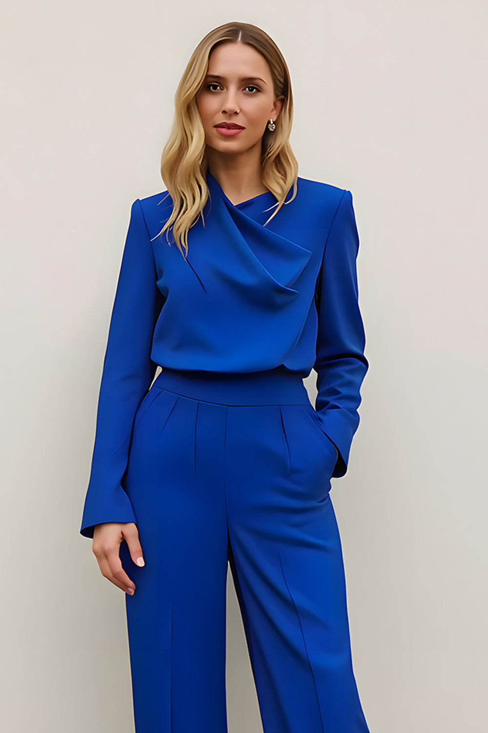 Royal Blue Satin 2 Piece Formal Suits with Pockets