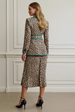 Coffee Leopard Notched Lapel 2 Piece Long Women Formal Suits