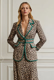 Coffee Leopard Notched Lapel 2 Piece Long Women Formal Suits