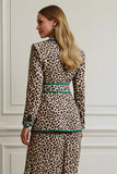 Coffee Leopard Notched Lapel 2 Piece Long Women Formal Suits