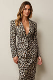 Coffee Leopard Shawl Lapel 2 Piece Long Pencil Women Formal Suits