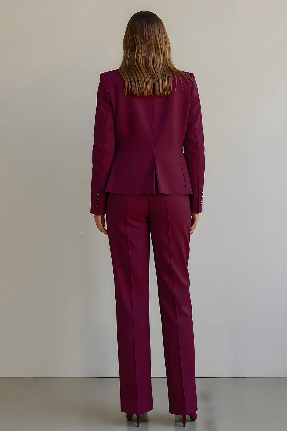 Burgundy 2 Piece Ruffled Satin Notched Lapel Women Formal Suits