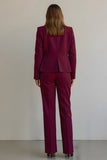 Burgundy 2 Piece Ruffled Satin Notched Lapel Women Formal Suits