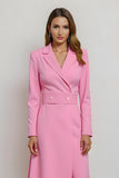 Pink Notched Lapel Bodycon Satin Midi Blazer Dress with Belt