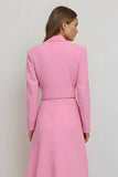 Pink Notched Lapel Bodycon Satin Midi Blazer Dress with Belt
