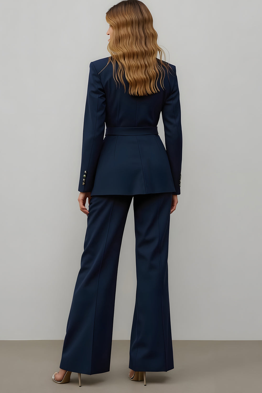Navy Notched Lapel Satin 2 Piece Women Formal Suits
