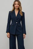 Navy Notched Lapel Satin 2 Piece Women Formal Suits
