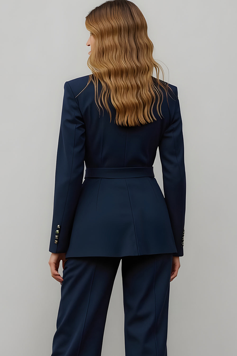 Navy Notched Lapel Satin 2 Piece Women Formal Suits