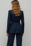 Navy Notched Lapel Satin 2 Piece Women Formal Suits