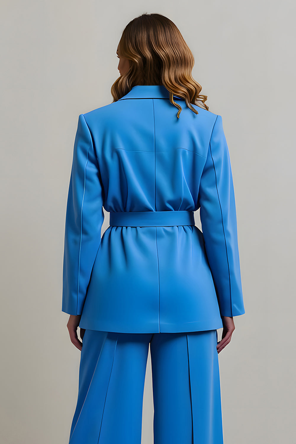 Blue Notched Lapel 2 Piece Women Formal Suits with Belt