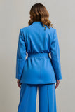 Blue Notched Lapel 2 Piece Women Formal Suits with Belt