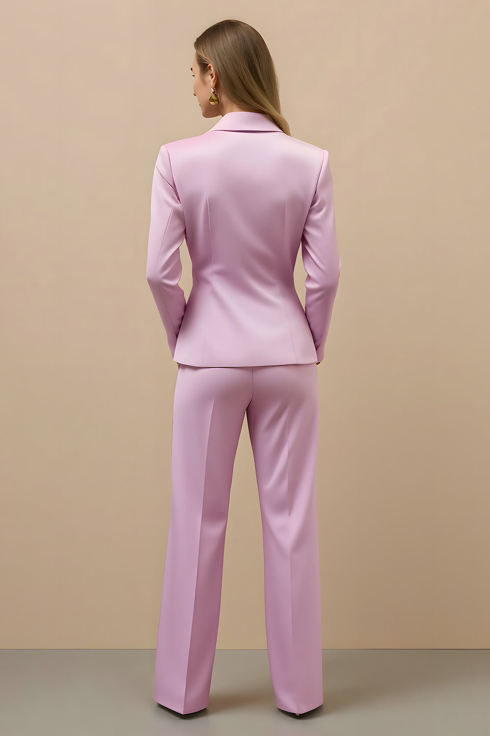 2 Piece Pink Satin Notched Lapel Double Breasted Women Formal Suits