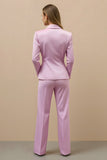 2 Piece Pink Satin Notched Lapel Double Breasted Women Formal Suits