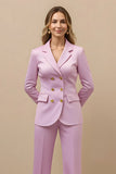 2 Piece Pink Satin Notched Lapel Double Breasted Women Formal Suits