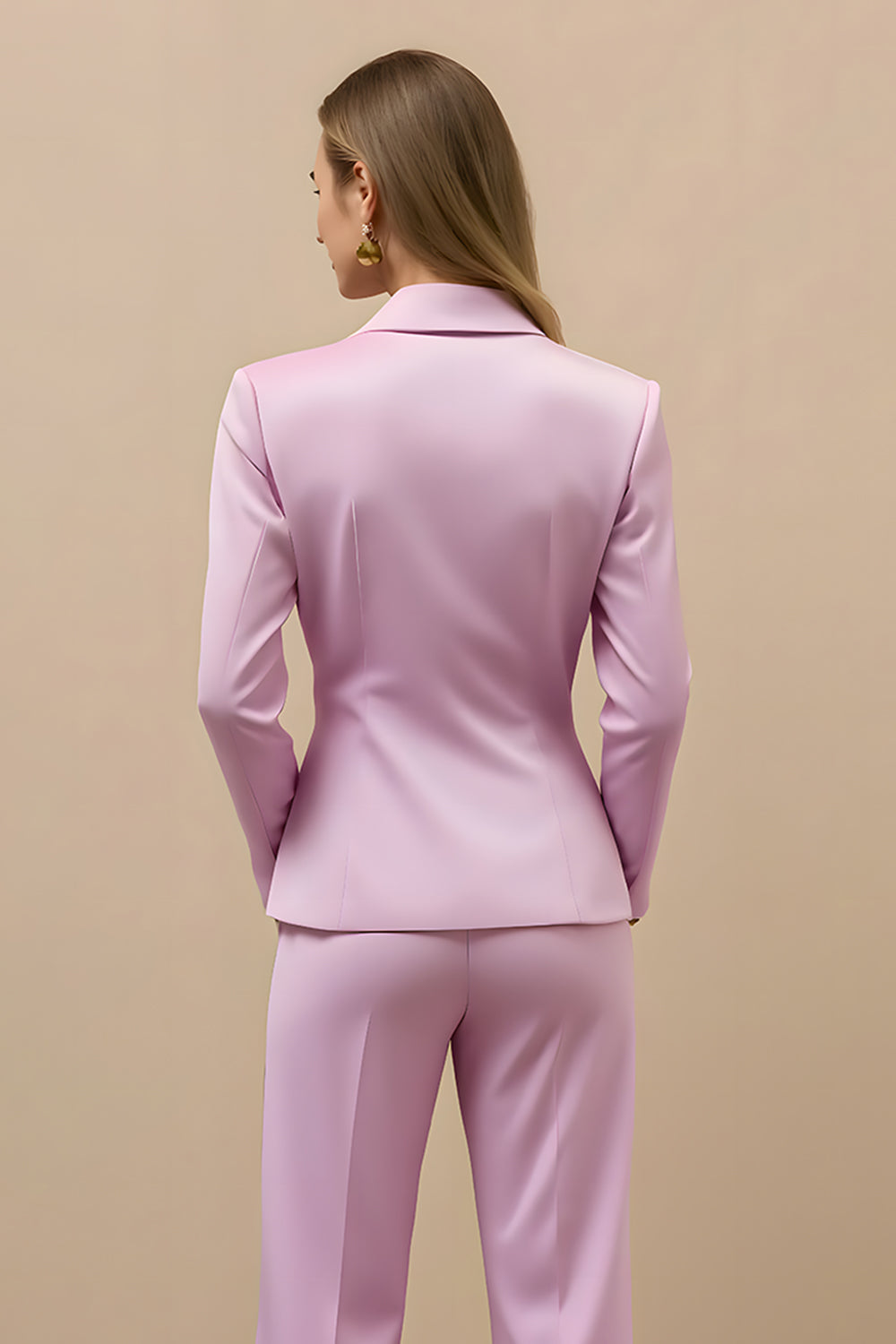 2 Piece Pink Satin Notched Lapel Double Breasted Women Formal Suits