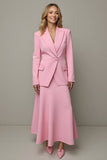 Pink A Line Satin Peak Lapel One Button 2 Piece Blazer Suits