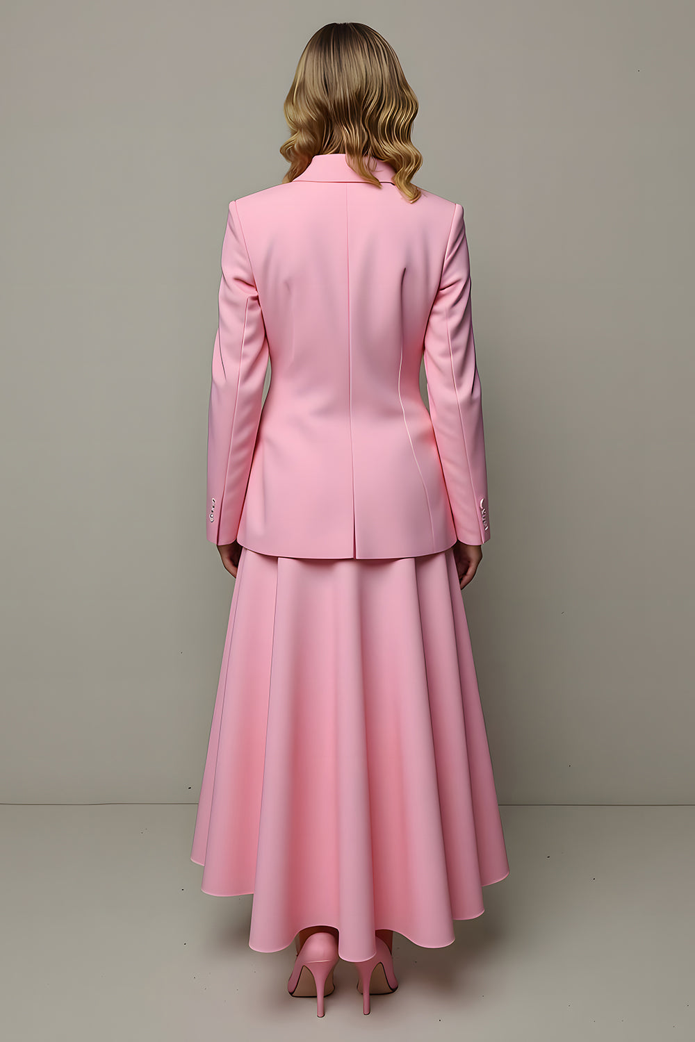 Pink A Line Satin Peak Lapel One Button 2 Piece Blazer Suits