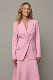 Pink A Line Satin Peak Lapel One Button 2 Piece Blazer Suits