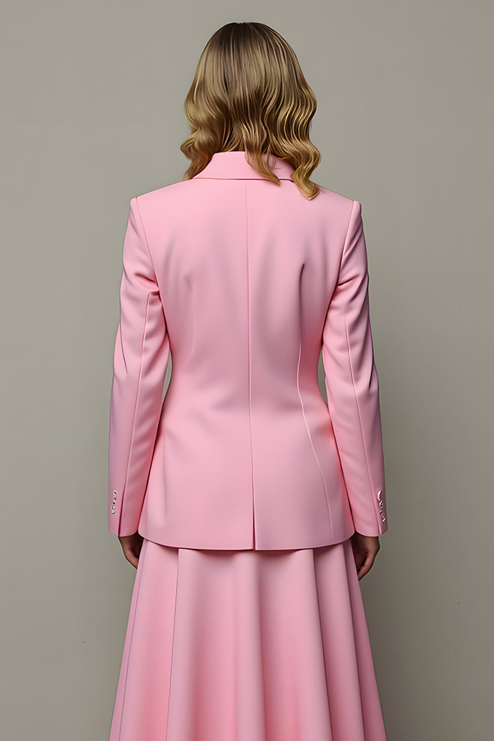 Pink A Line Satin Peak Lapel One Button 2 Piece Blazer Suits