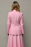 Pink A Line Satin Peak Lapel One Button 2 Piece Blazer Suits