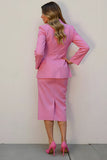 Pink Satin Pencil Single Breasted Notched Lapel Midi 2 Piece Blazer Suits