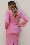 Pink Satin Pencil Single Breasted Notched Lapel Midi 2 Piece Blazer Suits