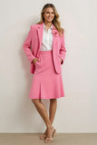 2 Piece Pink A Line Notched Lapel Midi Blazer Suits with 3D Flower