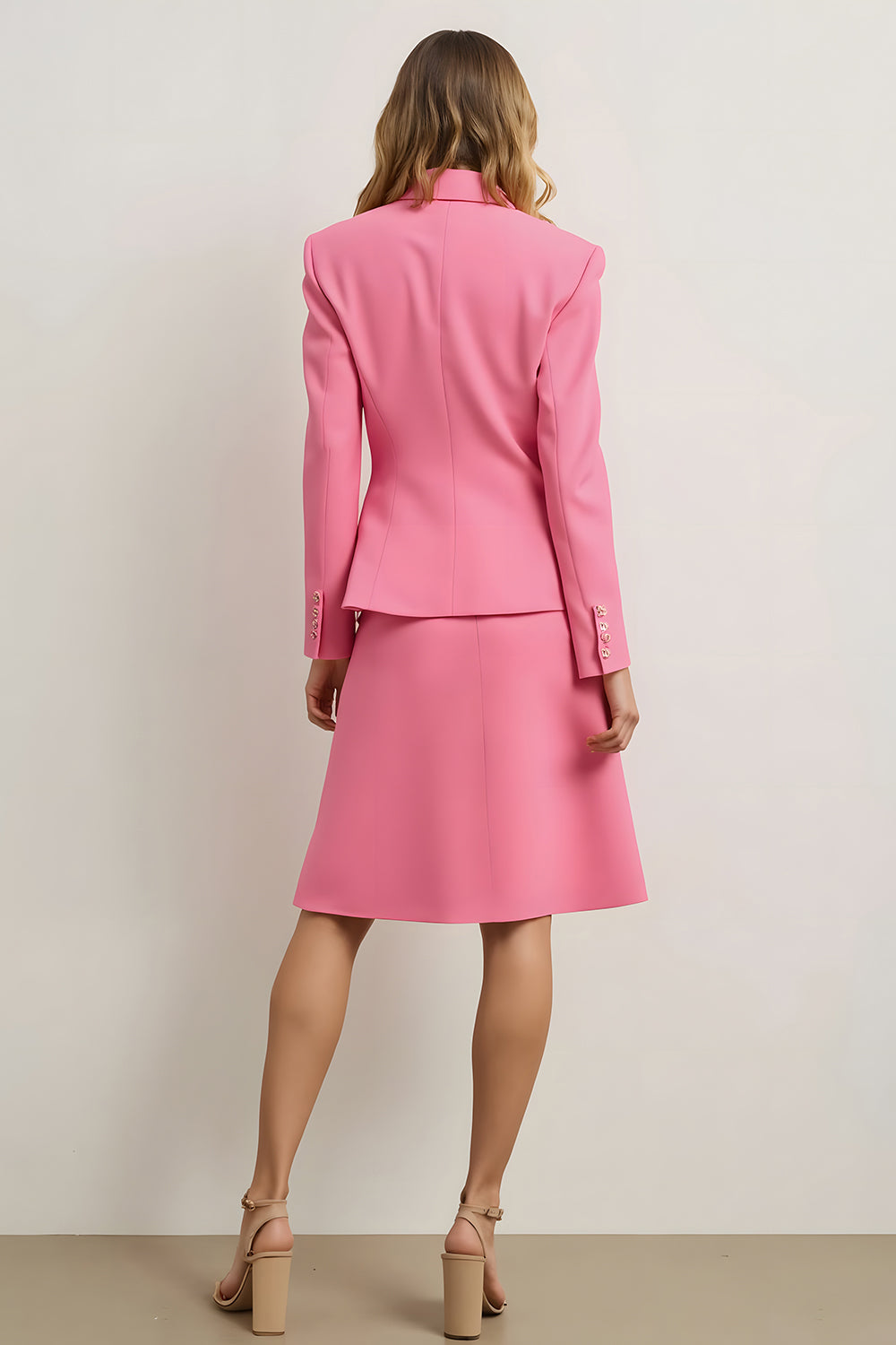 2 Piece Pink A Line Notched Lapel Midi Blazer Suits with 3D Flower