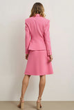 2 Piece Pink A Line Notched Lapel Midi Blazer Suits with 3D Flower