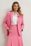 2 Piece Pink A Line Notched Lapel Midi Blazer Suits with 3D Flower