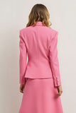 2 Piece Pink A Line Notched Lapel Midi Blazer Suits with 3D Flower