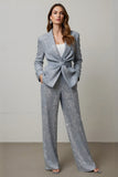 Sparkly Grey 2 Piece Sequins Peak Lapel Women Formal Suits with Pockets