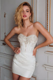 White Bodycon Strapless Corset Short Homecoming Dress with Beading