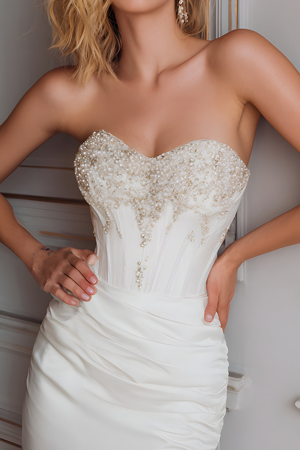 White Bodycon Strapless Corset Short Homecoming Dress with Beading
