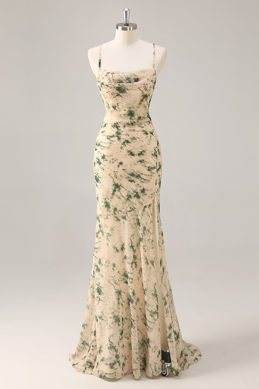 Champagne Floral Mermaid Long Bridesmaid Dress with Slit