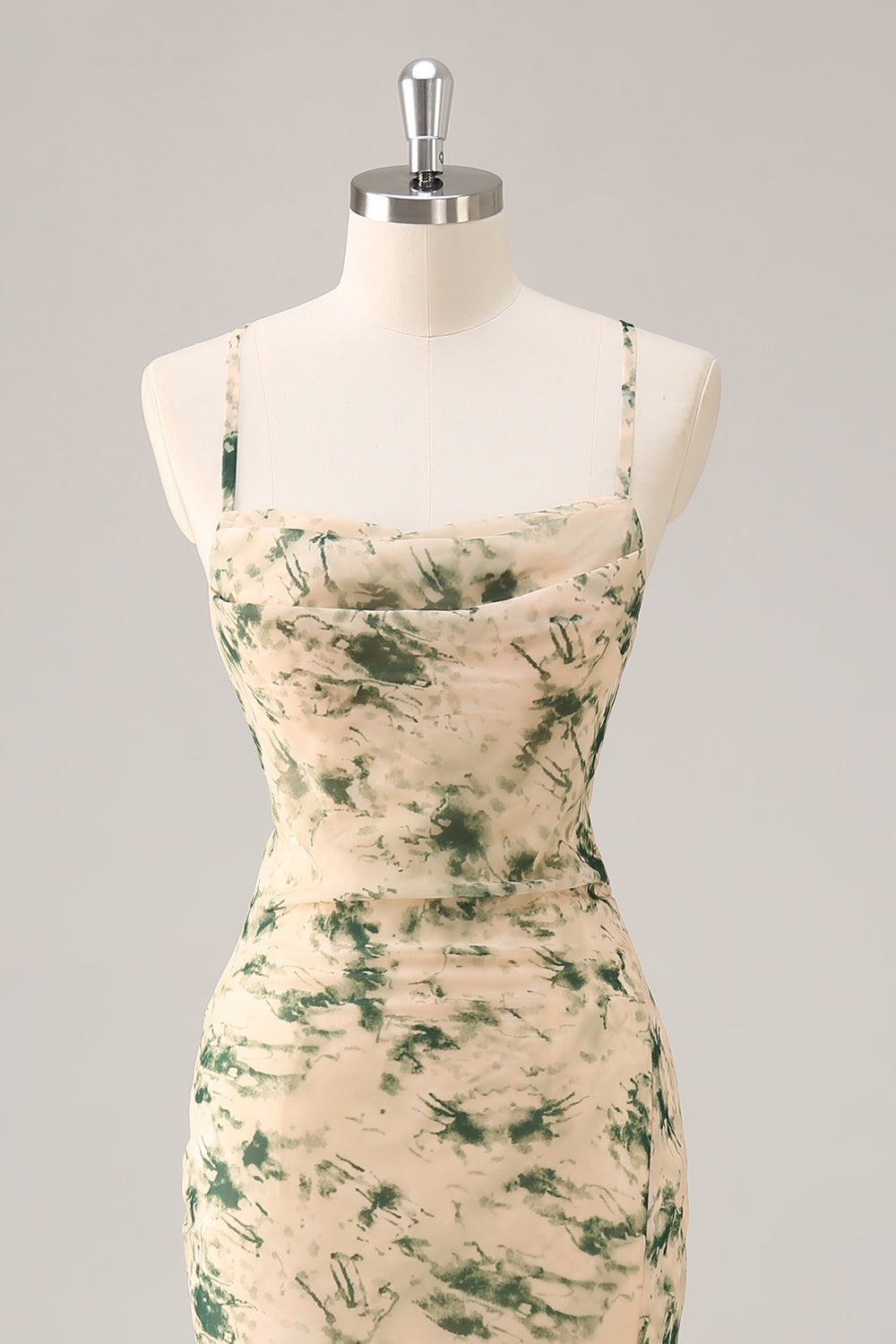 Champagne Floral Mermaid Long Bridesmaid Dress with Slit