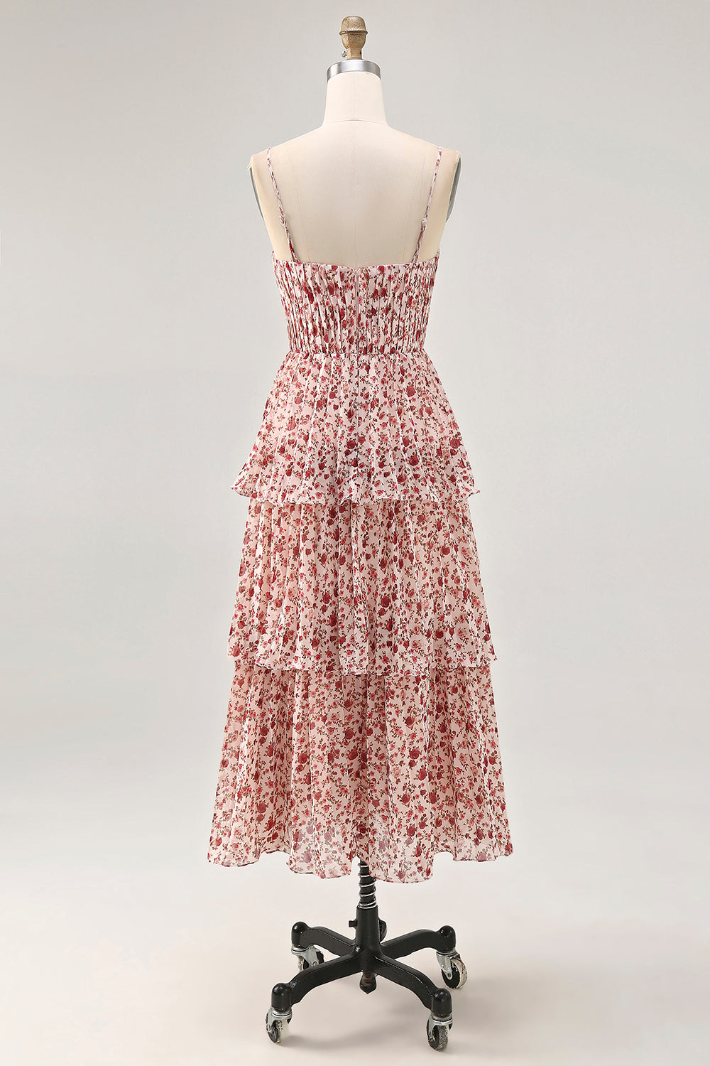 Blush Flower A Line Printed Tiered Midi Bridesmaid Dress