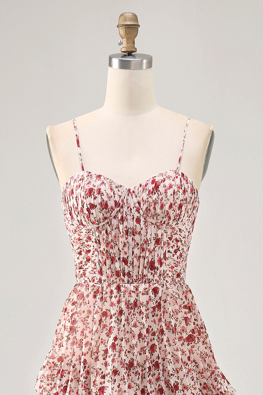 Blush Flower A Line Printed Tiered Midi Bridesmaid Dress