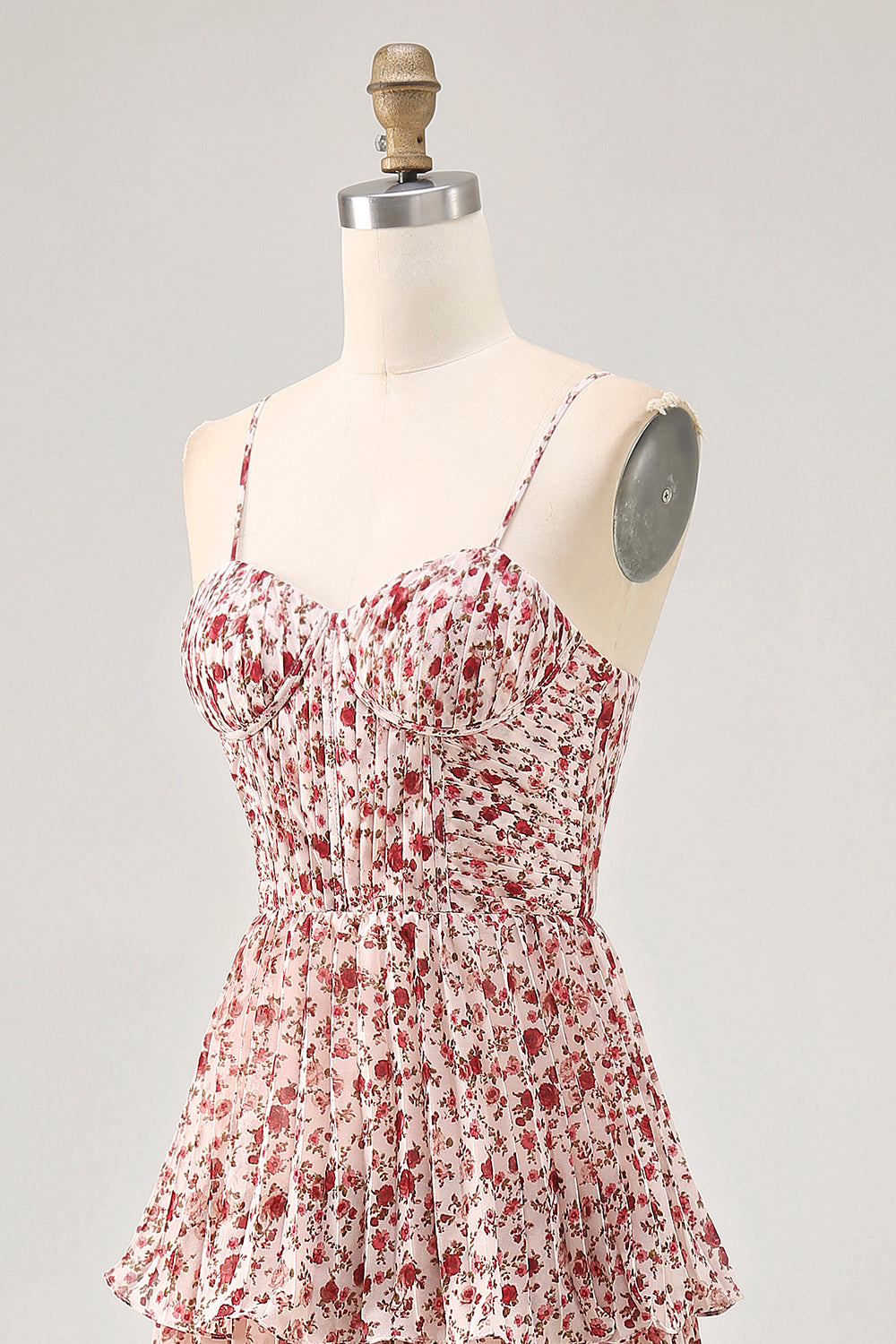 Blush Flower A Line Printed Tiered Midi Bridesmaid Dress