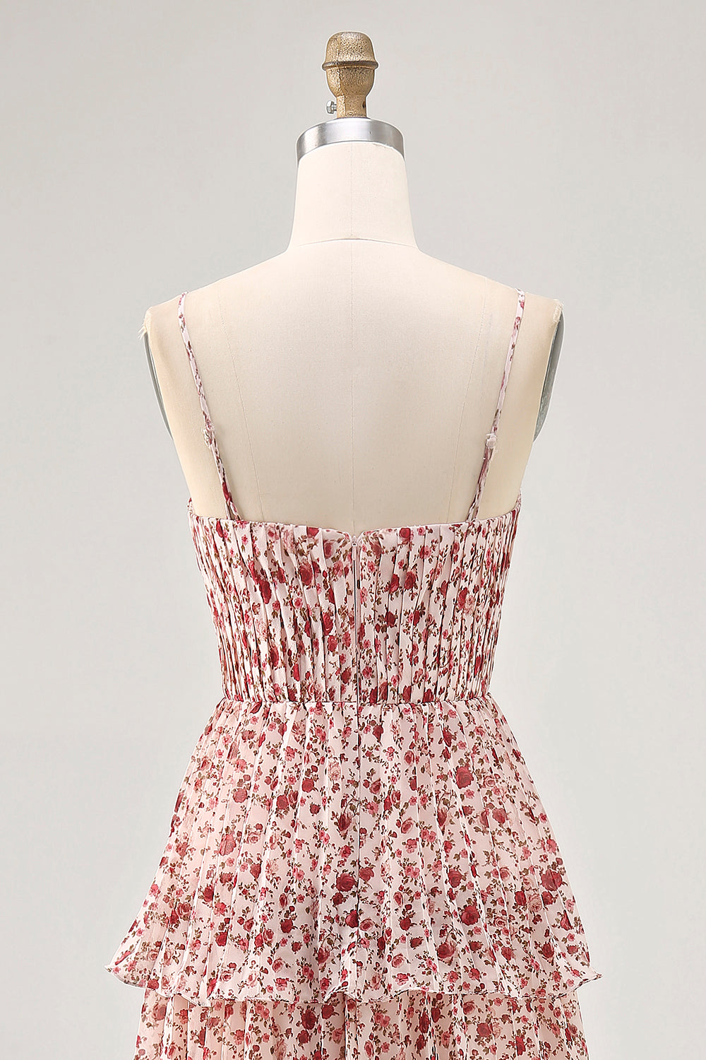 Blush Flower A Line Printed Tiered Midi Bridesmaid Dress