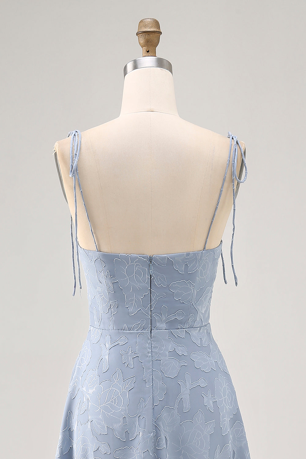 Dusty Blue A Line Spaghetti Straps Midi Bridesmaid Dress with Slit