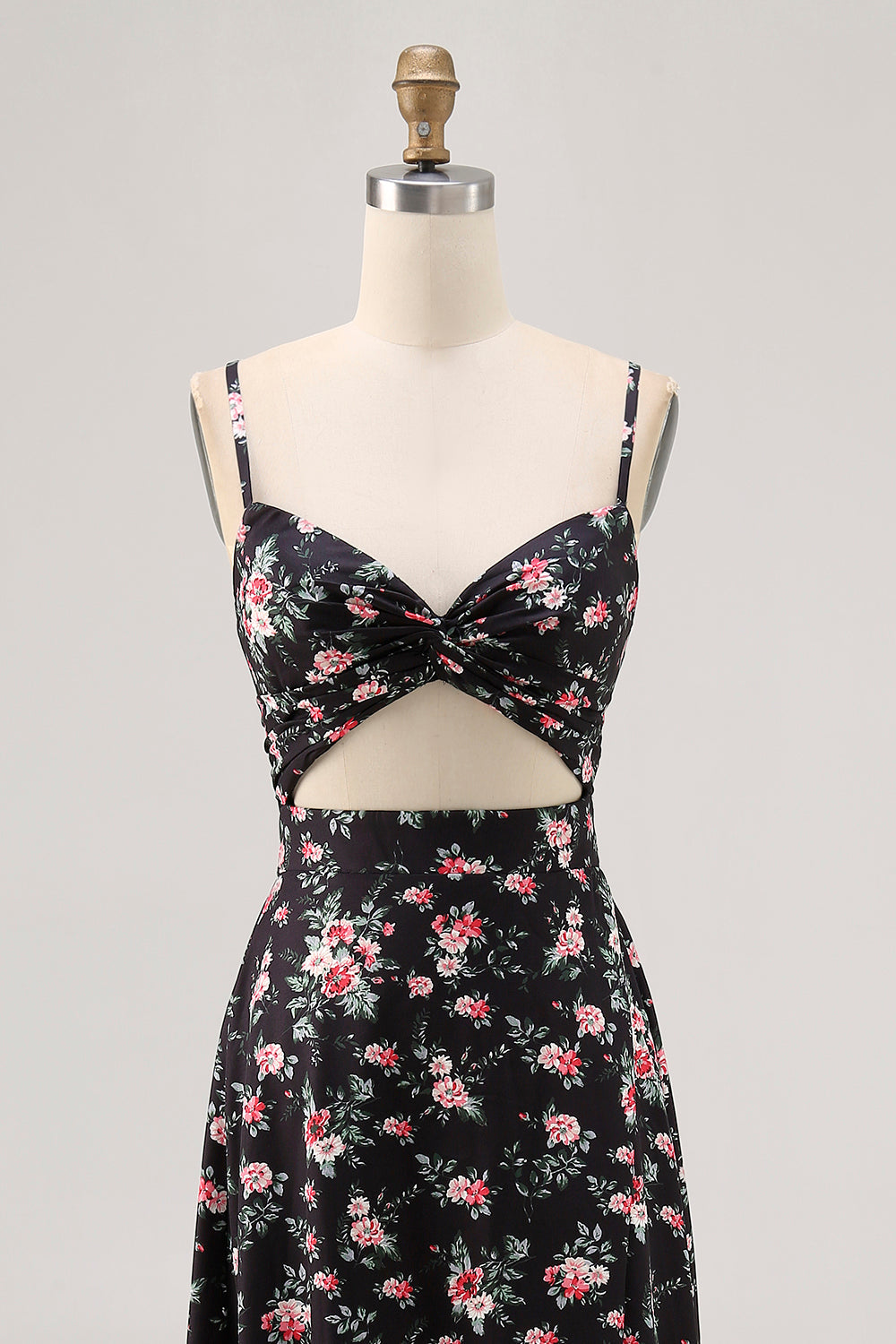 Black Floral Cut Out A Line Long Wedding Guest Dress