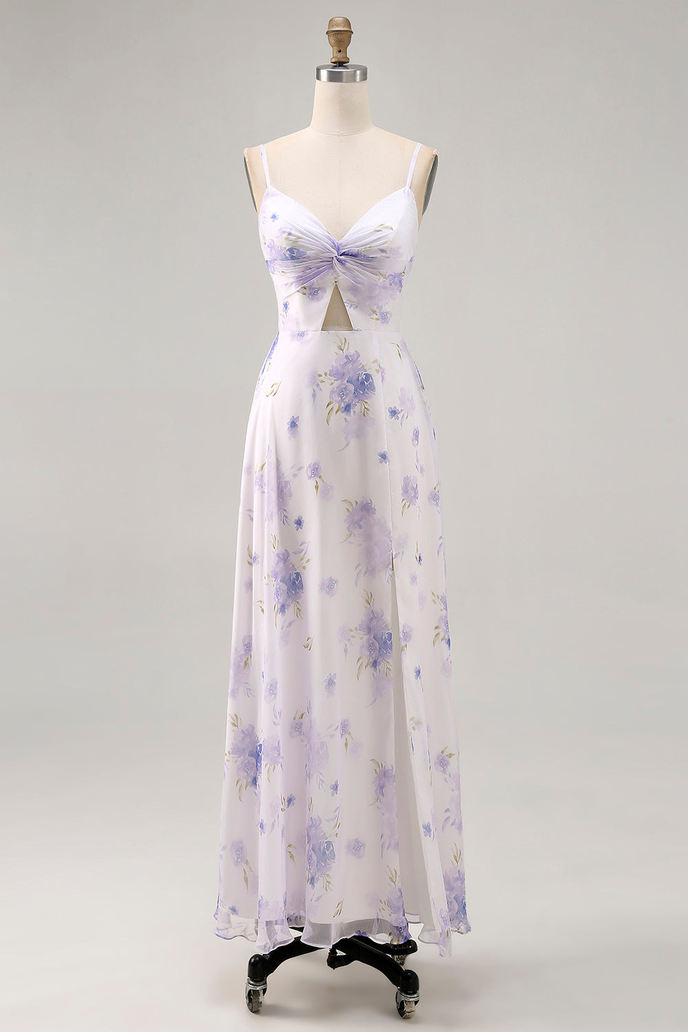 Lavender Flower Spaghetti Straps Long Bridesmaid Dress with Slit
