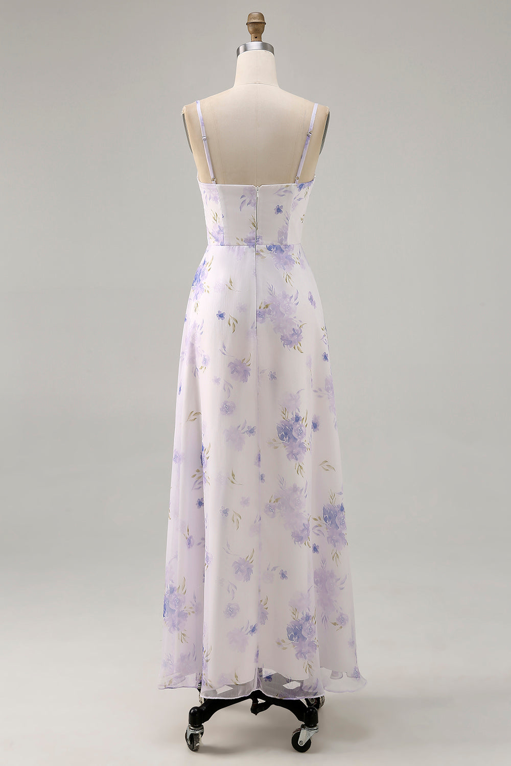 Lavender Flower Spaghetti Straps Long Bridesmaid Dress with Slit